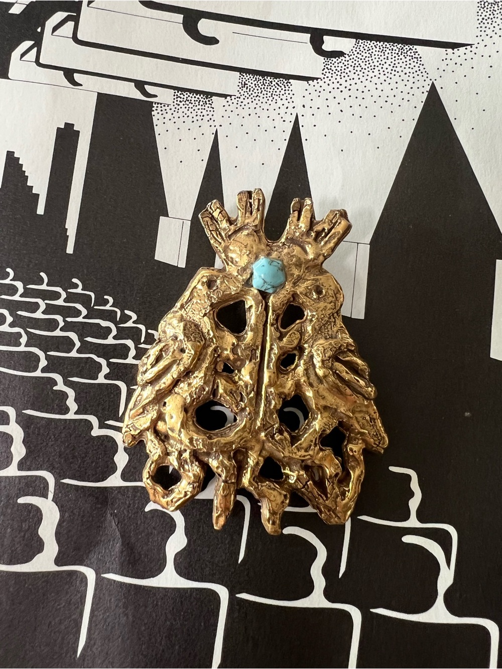 Vintage Jacques Lipchitz modernist brutalist brooch Doves of Peace  Pendant